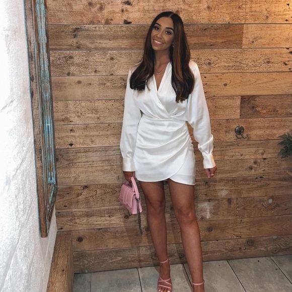 Zara White Wrap Front Satin Effect Dress - Picture 2 of 16